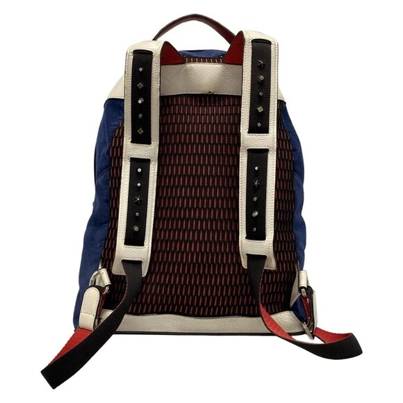 Auth CHRISTIAN LOUBOUTIN Buckle Ruby Navy Cream Red Velour Leather Backpack - Picture 3 of 16